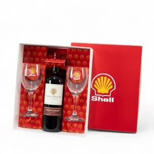 Kit Vinho com taças Personalizado | Dimensões (L x A x P): 27.3 x 10.5 x 32.5 | Peso = 2200 g